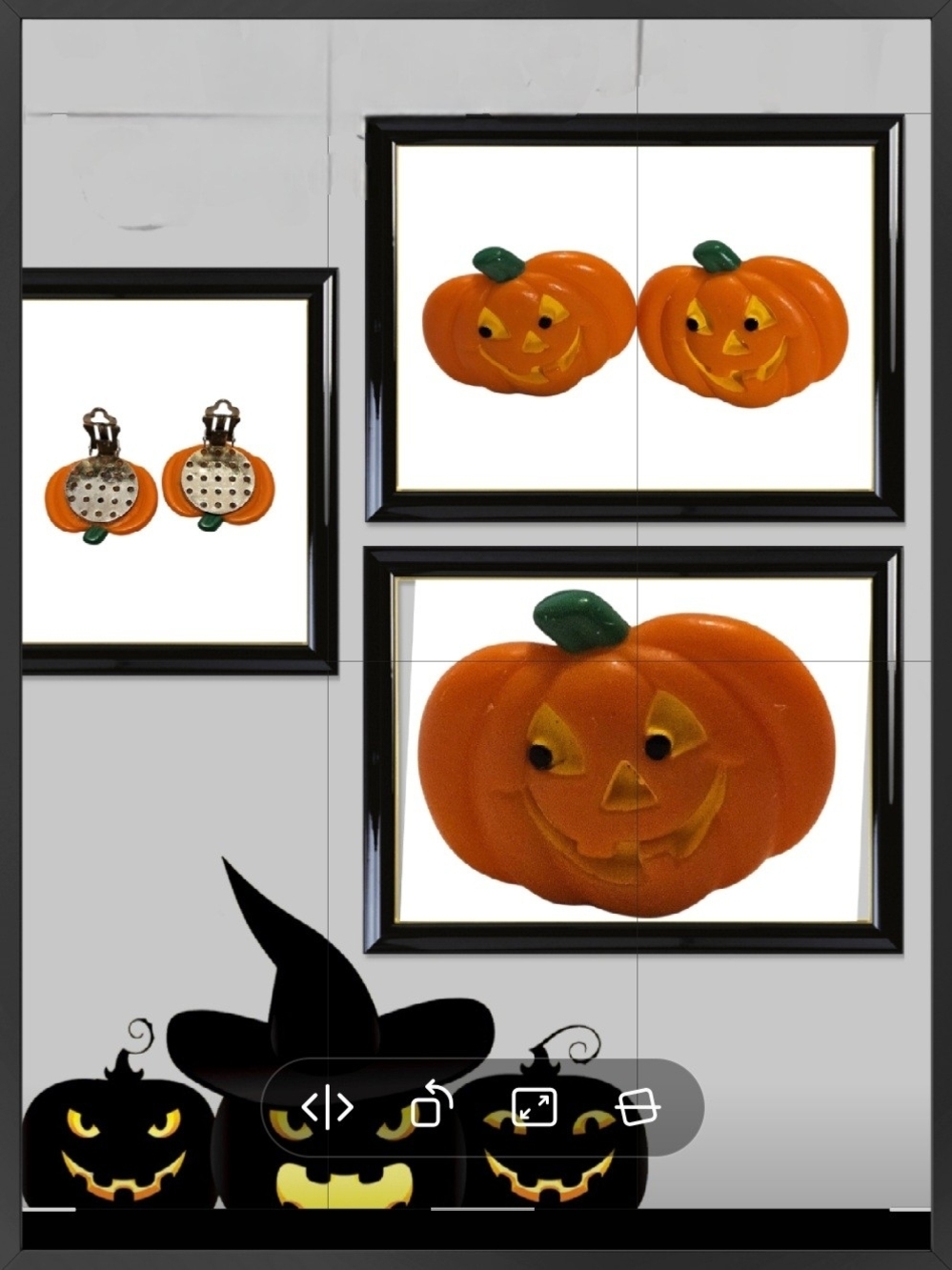 Gibson Greetings Vintage Jack-O-Lantern Clip-On Earrings Orange Green Yellow